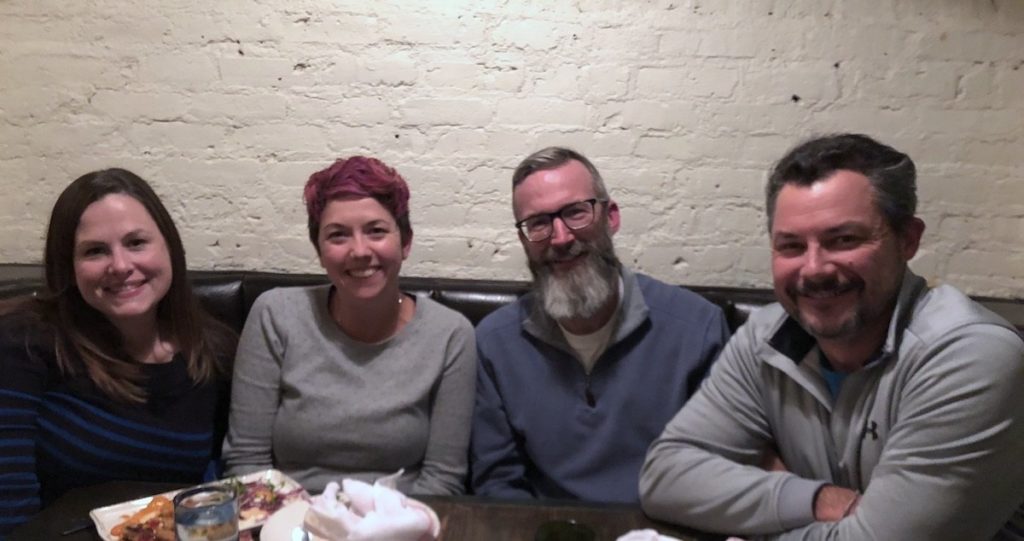 Four Learning Ninjas sitting at a table - from left to right: Sarah Mercier, Teresa Dussault, Sean Putman, and Brian Dusablon.